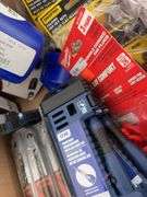 Qty of utility knives, qty of metal razor scrapers, pack of razor blades, qty of numbers, folding