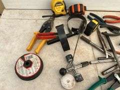 Qty of tape measures, pliers, side cutters, filter wrenches etc.