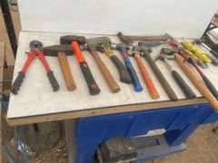 Quantity of hammers, small bolt cutter, hatchet, etc