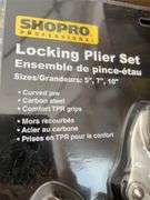 2 of 3 pack ShopPro locking pliers sets, qty of folding hex key sets, 3 of precision screwdriver set