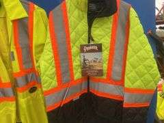 2 quilted freezer jackets - one is S and the other one is XS, 2 light weight coveralls - 1 S &1 M