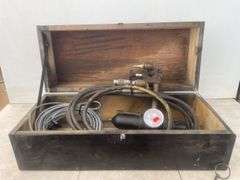 Air dryer, Approx 100 ‘ of winch cable and a shop built wooden tool box 25”x10 1/2”