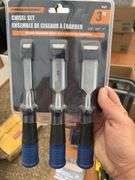 File set, chisels, electrical tape, tape measures, chalk lines, socket sets, folding hex keys etc