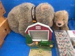 Misc 1:64 scale Johhn Deere toys, stainless steel thermos, and John Deere teddy bears etc