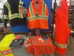 Flame -resistant zip style heavyweight hoodie, hi-viz rain jacket, light weight bib overall,