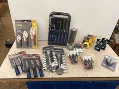 Locking plier sets, folding hex key sets, chisels, file set, tape measures etc