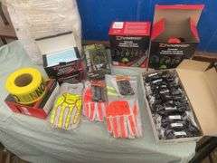 Quantity of safety supplies including glasses, face masks, ear muffs,work gloves, rubber gloves,.