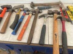 Quantity of hammers, small bolt cutter, hatchet, etc