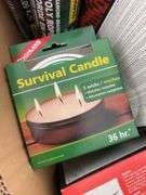 Survival candles, hard hat mounted earmuffs, safety glasses, 12”x12” towels