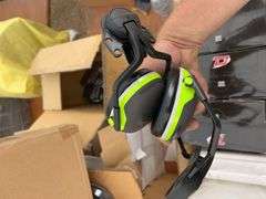 Qty of disposable aprons, first aid burn kit, qty of disposable masks, hard hat mounted earmuffs muf