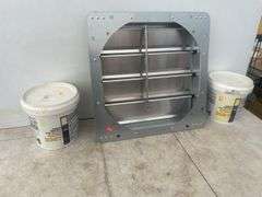 2 containers of tile adhesive and a fan louver 16"x16"