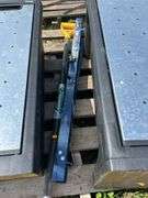 Pair of plastic storage boxes, snow shovel, folding sawhorses