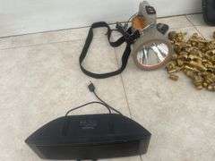 MotoMaster multi-function digital air compressor, qty of brass fittings, rechargeable flashlight,