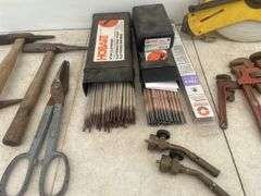 Welding rods - 7018 x 5/32", 6013 x 5/32" and 7014 x 3/32", 100M Westward tape, chipping hammers, pi