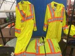 2 light hi-viz coveralls and a quilted jacket all size medium