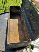 2 steel barrels, 1 plastic barrel & John Deere toolbox