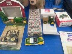 Misc 1:64 scale Johhn Deere toys, stainless steel thermos, and John Deere teddy bears etc