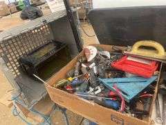 Quantity of misc tools and hardware, including DeWalt saw.