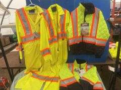 2 quilted freezer jackets - one is S and the other one is XS, 2 light weight coveralls - 1 S &1 M