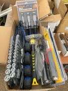 Chisels, hammers, socket sets, tape measures, locking pliers sets etc