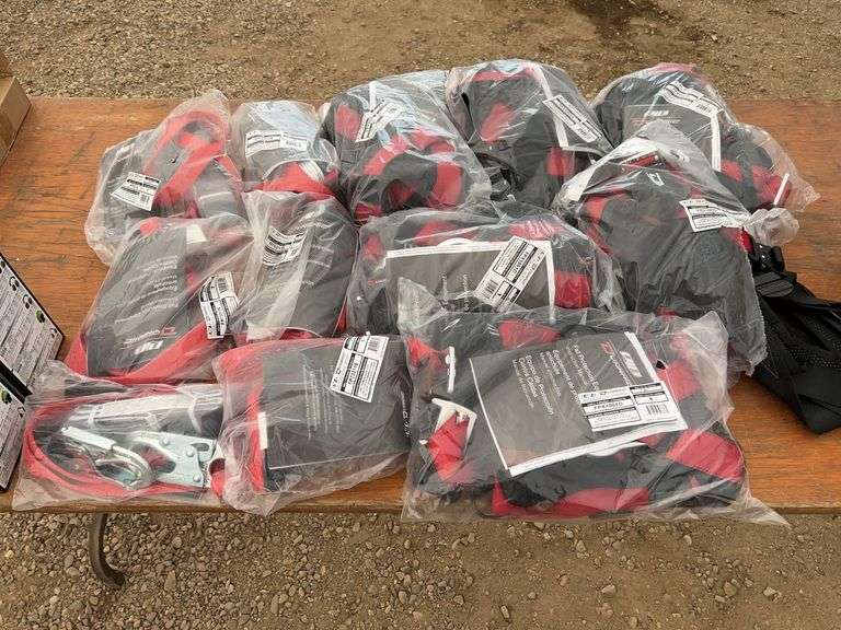 6 of Universal 2pt harness XL, 6 of shock absorbing lanyards 6ft & stationary beam clamp