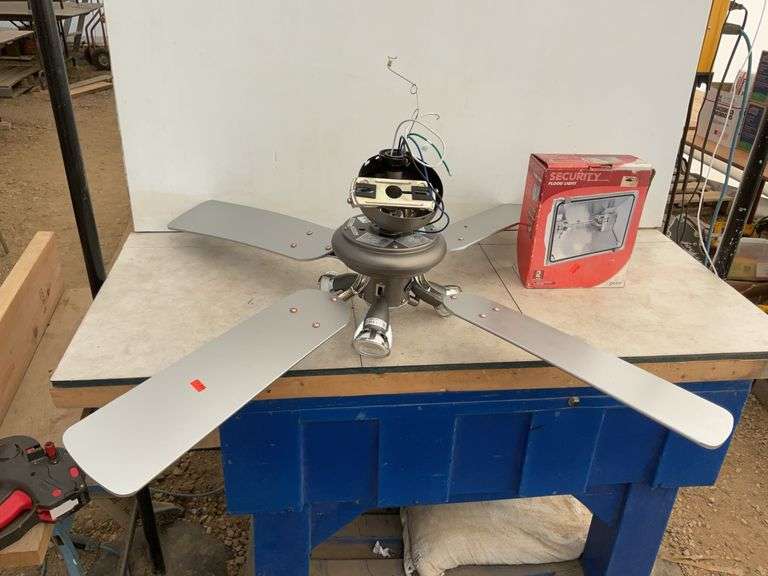 Owner says working 42" ceiling fan, unused security floodlight.