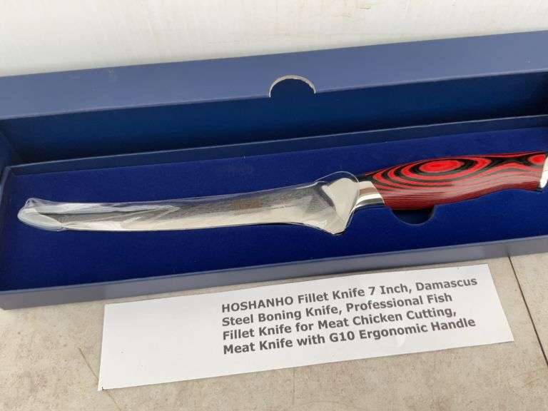 Unused  7" Damascus, steel filleting knife