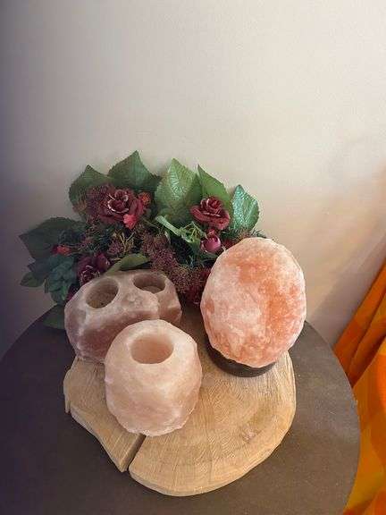 OFFSITE MELFORT: Silk Swag, silk flowers, salt lamps, Antique plant stand