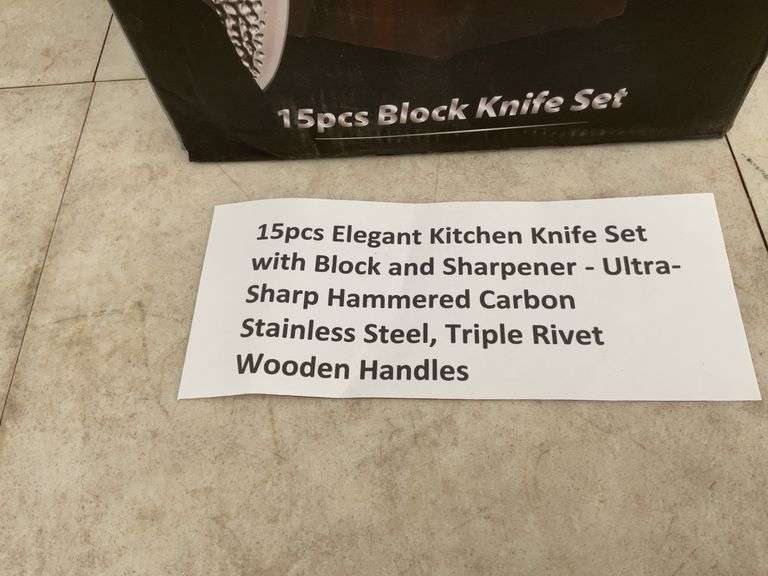 15pc kitchen knife set c/w block and sharpener