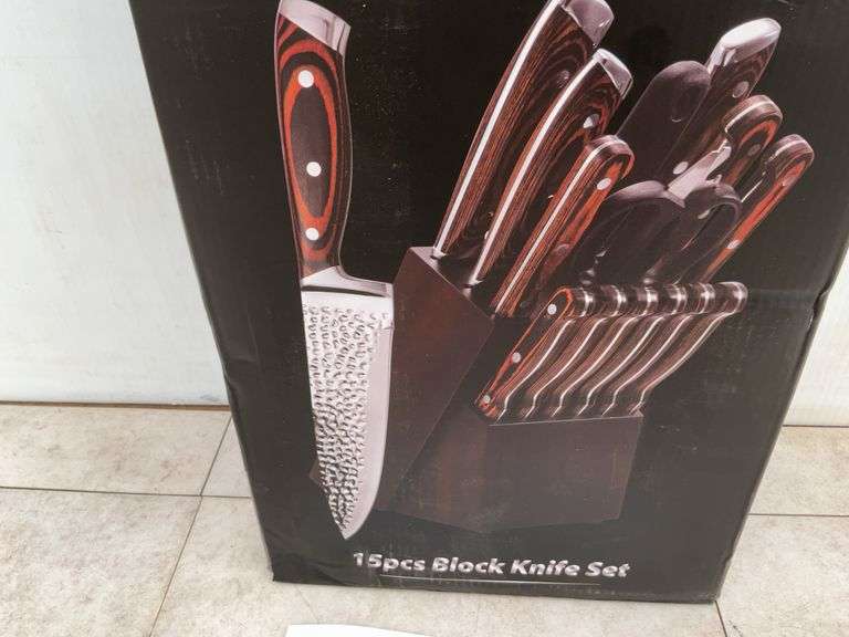 15pc kitchen knife set c/w block and sharpener