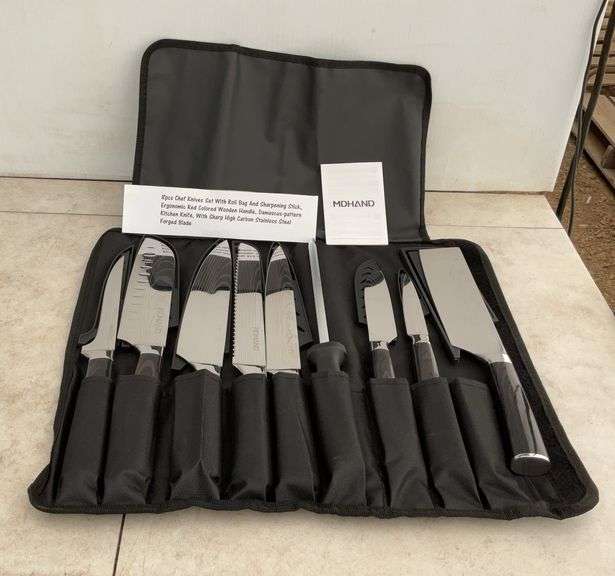 8 piece Chef Knife Set with roll bag and sharpening stick