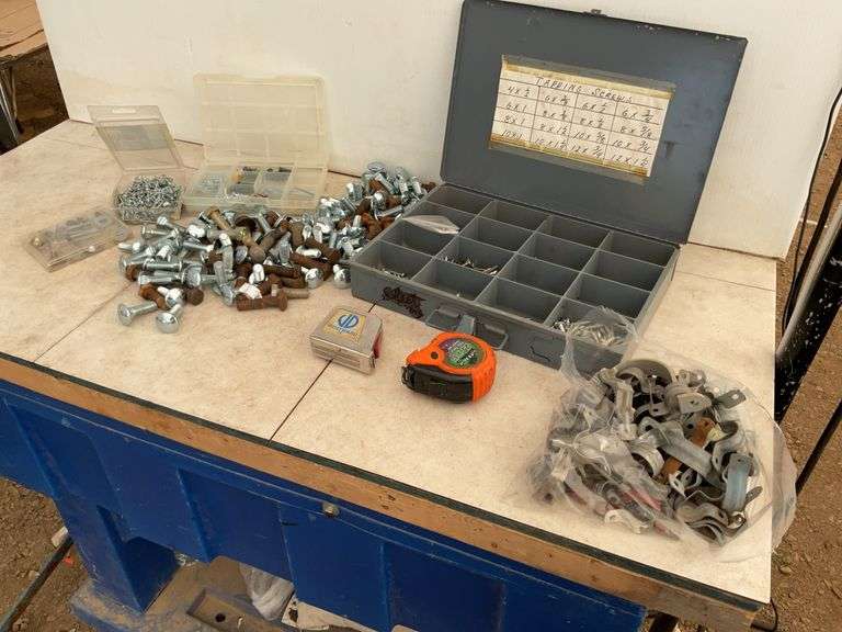 Sheet metal kit of screws, quantity of 1/2" by 1 1/2" carriage bolts, miscellaneous screws, small ch