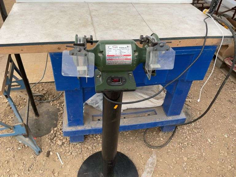 5" House of Tools bench grinder on pedestal - good working condition.