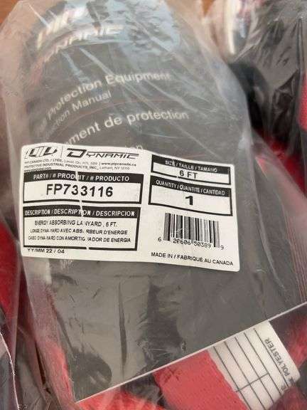 6 of Universal 2pt harness XL, 6 of shock absorbing lanyards 6ft & stationary beam clamp