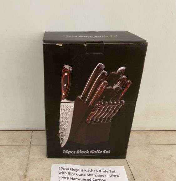 15pc kitchen knife set c/w block and sharpener