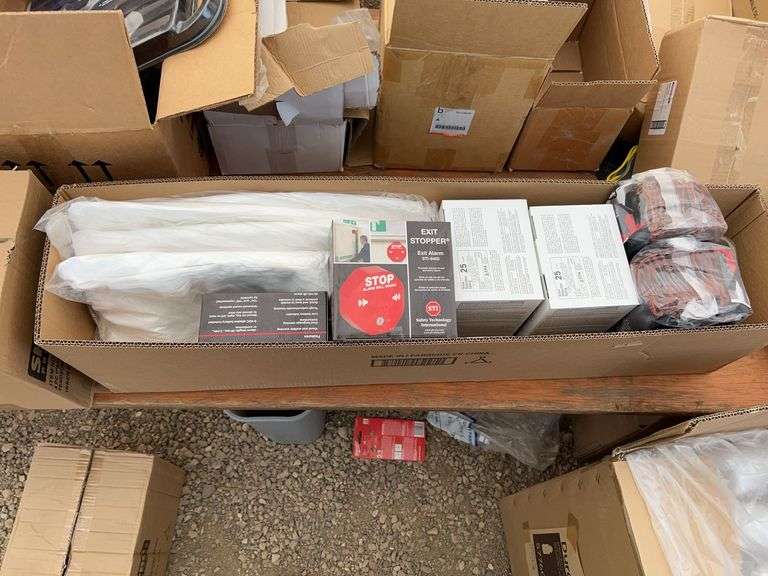 400 of disposable aprons, hard hat mounted ear muffs, 2 bags of size Large rubber coated gloves,