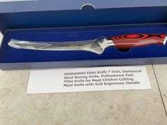Unused  7" Damascus, steel filleting knife