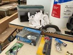 Universal spill kit, ultra pro plastic toolbox, missing top handle, small Rubbermaid toolbox, LED K