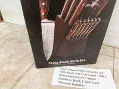 15pc kitchen knife set c/w block and sharpener