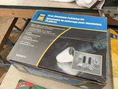 Universal spill kit, ultra pro plastic toolbox, missing top handle, small Rubbermaid toolbox, LED K