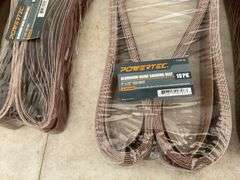Quantity of 42  72" sanding belts, 10 of 80 grit, 10 of 120 grit, 10 of 240 grit, 10 of 400 grit