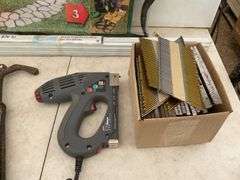 3 of 30" wind socks, quantity of 3" air nailer nails, electric stapler, nail puller, pathmate, etc.