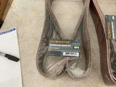 Quantity of 42  72" sanding belts, 10 of 80 grit, 10 of 120 grit, 10 of 240 grit, 10 of 400 grit
