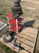 Misc utility tires, fuel nozzle, metal stand