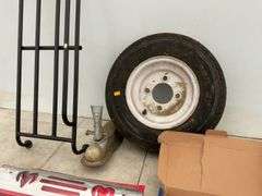 4.8 0x8 tire and four bolt hole rim, 1 7/8" hitch coupler, third brake light cover for a Dodge, end