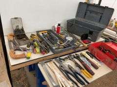 Plastic toolbox comes with the quantity of miscellaneous tools, including crescent  wrenches, screwd