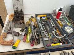 Plastic toolbox comes with the quantity of miscellaneous tools, including crescent  wrenches, screwd