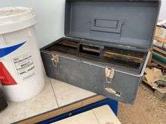 Universal spill kit, ultra pro plastic toolbox, missing top handle, small Rubbermaid toolbox, LED K