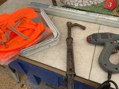 3 of 30" wind socks, quantity of 3" air nailer nails, electric stapler, nail puller, pathmate, etc.