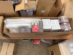 400 of disposable aprons, hard hat mounted ear muffs, 2 bags of size Large rubber coated gloves,